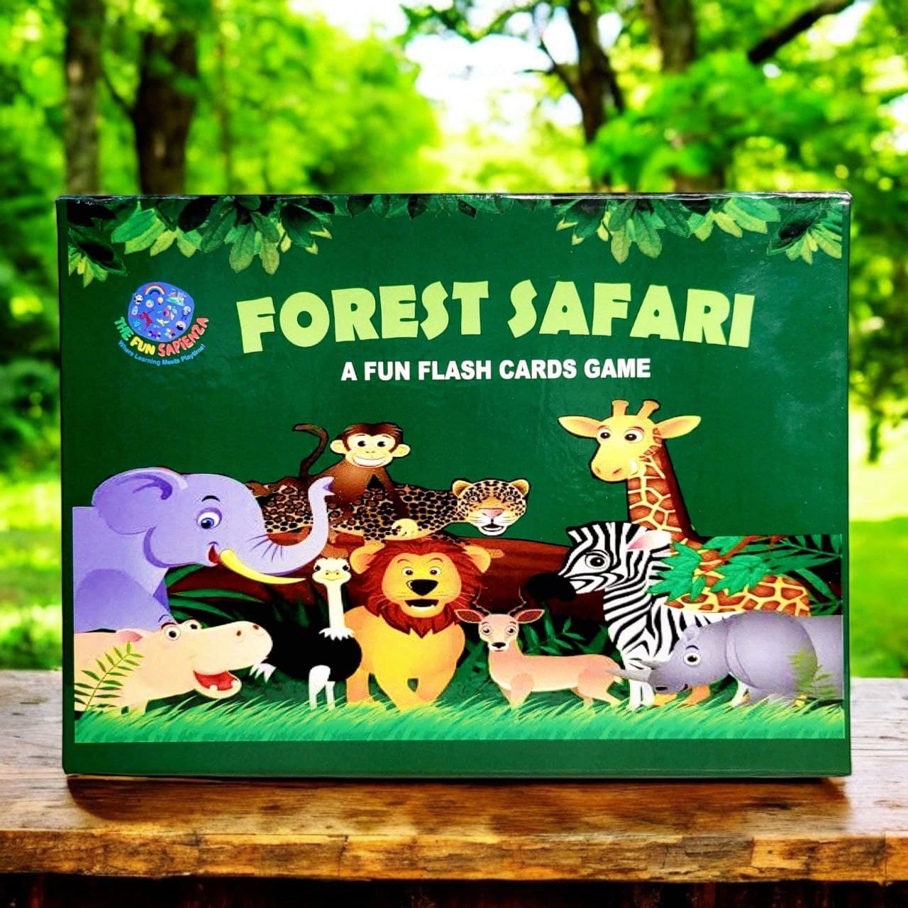 Forest Safari animal flashcards for kids — 50+ double-sided cards in a magnetic box